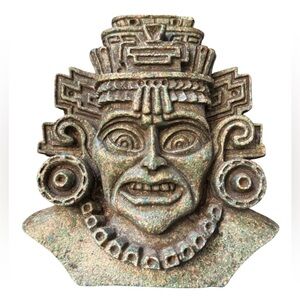 Vintage Carved Aztec Mayan  Inca warrior Wall Hanging crushed malachite stone